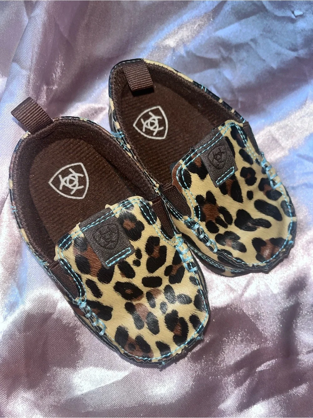 Ariat Kids Leopard Print Slip-On Moccasins - Brown, Black, Cream